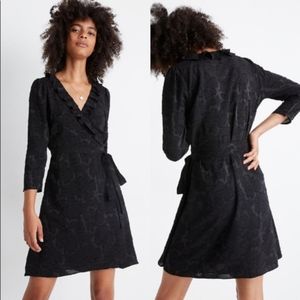 NWT madewell black ruffled wrap dress in floral jacquard